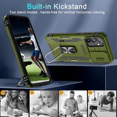 DEERLAMN Case for Samsung Galaxy S25+ Plus 6.7-Inch with Slide Camera Cover+Screen Protector(1 Pack), Rotated Ring Kickstand Military Grade Shockproof Protective Cover-Olive Green - Image 5