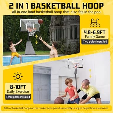 Aimking Basketball Hoop Outdoor System with 44 Inch Backboard, 4.8FT-10FT Height Adjustable Basketball Goal System for Youth/Teens/Adults Indoor Outdoor Pool - Image 2
