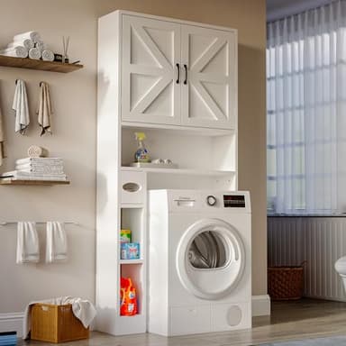 oneinmil Over The Toilet Storage Cabinet with Tissue Holder, 70" Tall Bathroom Cabinet with Doors and Adjustable Shelves, Family Storage Rack for Bathroom, Laundry - Image 7