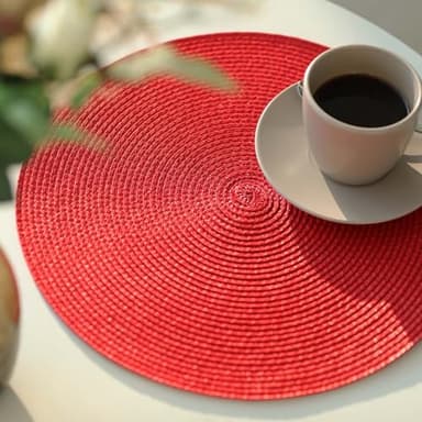 FunWheat Round Braided Placemats Set of 6 Place Mats for Dining Tables Woven Washable Non-Slip Table mats Small 13 inch(S Red, 6pcs) - Image 5