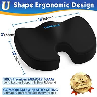 TushGuard Seat Cushion for Office Chair Memory Foam Non-Slip Desk Seat Cushion Back, Coccyx, Sciatica, Tailbone Pain Relief Butt Pillow for Office Chair, Car, Wheelchair, Black - Image 6