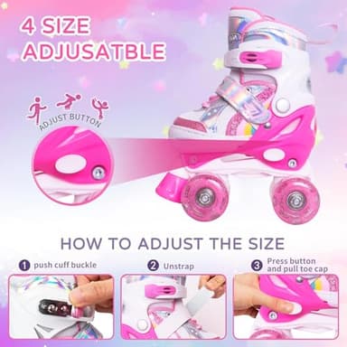 Toddler Roller Skates for Little Kids Toddler Ages 3-5 3 4 5, 4 Size Adjustable Girls Rainbow Unicorn Quad Skates with All Light Up Wheels - Best Birthday Gift for Outdoor Sports - Image 6