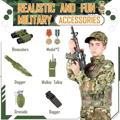 GIFTINBOX Army Costume for Boys, Kids Military Costumes with Military Vest, Soldier Boy Costume with Army Toy Accessories, Halloween Costumes for Boys Kids 3-13 - Image 5