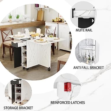 3imothrix Folding Dining Table, Dinner Table with Drawer and Storage and Shelves, Space Saving Dining Table with 6 Wheels, Kitchen Table for Small Spaces (Black) - Image 7