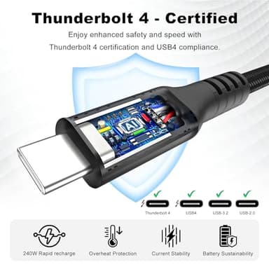40Gbps Thunderbolt 4 Cable [Intel Certified] 6.6ft USB C to USB C Cable, 240W(5A) Charging Cord, Braided Type C Cable Compatible for Dual 8K/4K Display, USB4, SSD, eGPU, Mac Studio/mini, iphone - Image 5