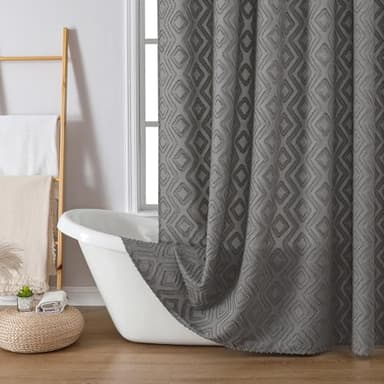Chyhomenyc Diamo Grey Shower Curtains - Geom Tufted Textured Heavy Duty Thick Fabric Shower Curtains, 280G/M Luxury Weighted Cloth Bath Curtain Set with 12 Plastic Hooks, 72" W x 72" L - Image 1