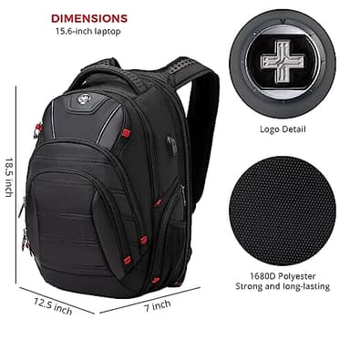 Swissdigital Design Travel Backpack for men, TSA Friendly USB Charging RFID Protection Business Backpack Fits 15.6" Laptops Black | J14-BR - Image 3