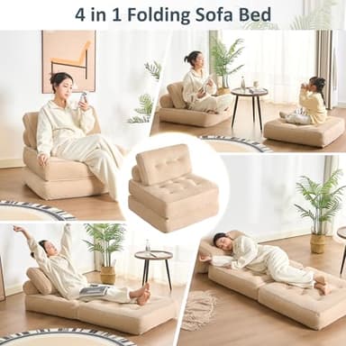 Afuson Folding Chair Bed, Futon Sofa Bed, Floor Couch for Adults Chair Bed for Living Room, Lounge Sofa, Convertible Sofa Bed, Small Couches for Small Spaces, Camel - Image 3