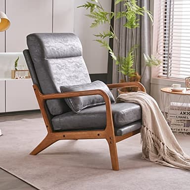 Bonnlo High Back Microfiber Dark Grey Accent Chairs Set of 2, Upholstered Mid Century Modern Lounge Chairs Reading Chairs Side Sitting Chair Farmhouse Armchairs for Living Room, Bedroom, Guest Room - Image 5
