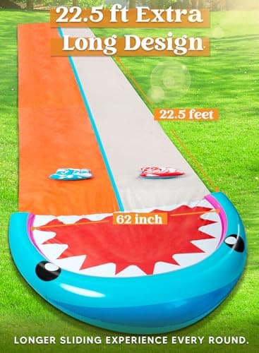 Sloosh Water Slides with 2 Inflatable Boards,22.5ft Double Lane Splash Slip Lawn Water Slide with Advanced Sprinklers Summer Toy for Kids Adults Fun Backyard Summer Outdoor, Shark - Image 3
