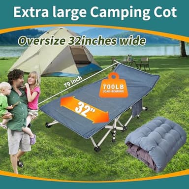 NESDCC 79" L x 32" W x 18" H Oversize XXL Camping Cot with Comfortable Mattress for Adults Extra Wide Cots for Sleeping Folding Cot Camping Bed Heavy Duty with Carry Bag for Home Office Outdoor - Image 3