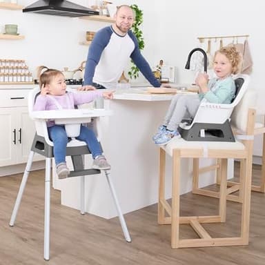 Dream On Me Curio Sit N Seek 3 in 1 Convertible Baby High Chair in Solid Grey, Removable and Adjustable Tray, Portable High Chair, Adjustable Legs, Detachable Footrest & 5 Point Safety Harness - Image 4