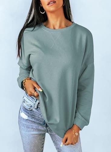 Dokotoo Womens Ladies Plus Size Long Sleeve Crewneck Sweatshirt Side Split Comfy Loose Fit Solid Basic Pullover Tunic Tee Shirts Tops Sweatshirts for Teen Girls 2025 Fashion Fall Blue 3XLarge - Image 2