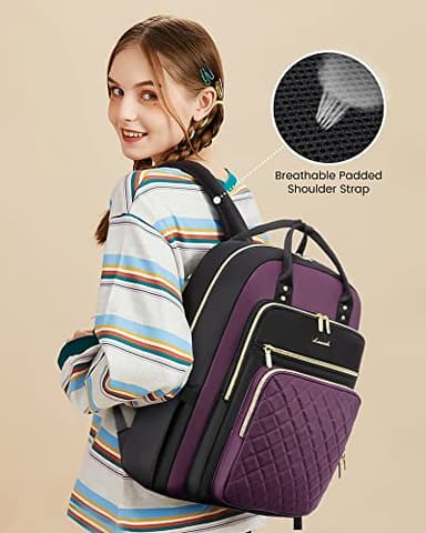 LOVEVOOK Laptop Backpack Purse for Women, 15.6" Laptop Bag for Travel with USB Port, Water Resistant Lightweight Daypacks for College Work Business, Nurse Teacher Computer Bags, Purple Black - Image 4