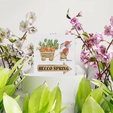 Spring Decor - Spring Sign Decorations Hello Spring Wood Block Plaque Sign Farmhouse Home Desk Table (5 x 5 Inches) - Image 5