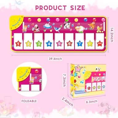 M SANMERSEN Piano Mat - Musical Keyboard Floor Playmat 39.5" Electronic Music Animal Touch Play Blanket Funny Xmas Gift Toy for 1 2 3 Year Old - Image 7