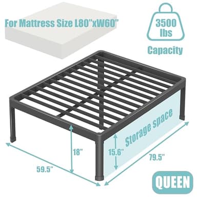 Yitong Angel 18 Inch Queen Bed Frame with Round Corner Edge Legs, 3500 lbs Heavy Duty Metal Platform Bed Frame Queen Size, Steel Slats Support/No Box Spring Needed/Noise Free/Non-Slip - Image 3