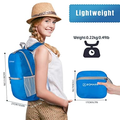 ZOMAKE Ultra Lightweight Hiking Backpack 20L, Packable Small Backpacks Water Resistant Daypack for Women Men(Dark Blue) - Image 3
