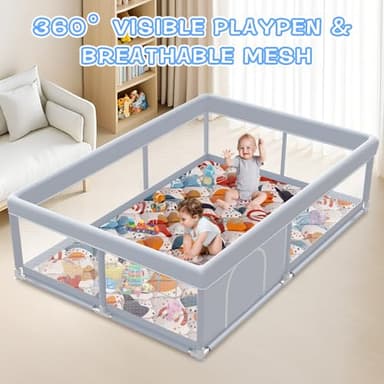 XVISHX Baby Playpen with Mat, 65 x 50 Inch Play Pen Playards, Playpen for Babies and Toddlers, Baby Playard for Indoor & Outdoor Active Center Game Fence, Skin-Friendly Fabric and Soft Breathable Mesh - Image 6