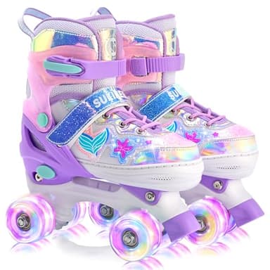 SULIFEEL Roller Skates for Girls Kids with Light Up Wheels, Adjustable 4 Sizes for Little Kids Toddler Beginner Rollerskates - Image 1