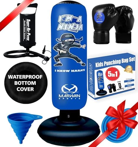 Marwan Sports Inflatable Punching Bag for Kids – 5-in-1 Birthday Set with Gloves, Pump & Fast Rebound – Fun Active Toy for Boys Ages 4-12 - Image 1