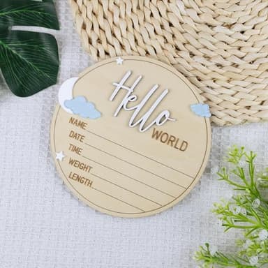 Hello World Baby Birth Stats Sign, 6.2 inches, Wood Engraved Hospital Announcement Board with Flower (BB75) - Image 5