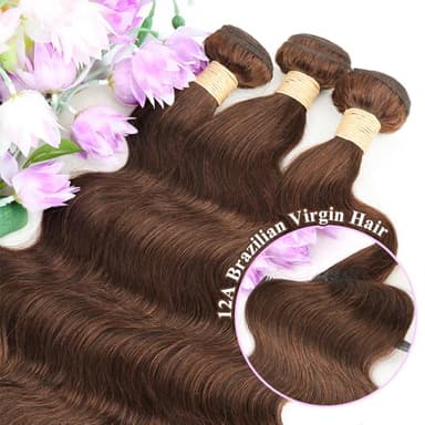 ALLRUN 18 20 22 Inch Brown Human Hair Bundles Body Wave 3 Pcs - 100% Unprocessed Brazilian Virgin Hair Extensions Chocolate Brown Bundles Human Hair 4# Color (12A) - Image 4