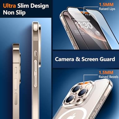 SPIDERCASE Magnetic for iPhone 16 Pro Max Case, with 2Pcs [Tempered Glass Screen Protector] [ Military Grade Drop Protection] Invisible Kickstand Slim Case for iPhone 16 Pro Max 6.9", Clear - Image 6