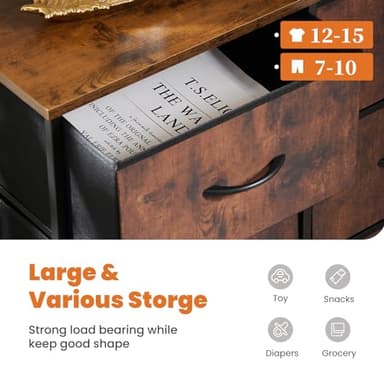 Sweetcrispy Dresser for Bedroom with 8 Storage Drawers, Large Fabric Storage Tower Organizer, Chest of Drawers with Metal Frame Wooden Top for Nursery, Closet, Living Room, Entryway, Rust Brown - Image 3