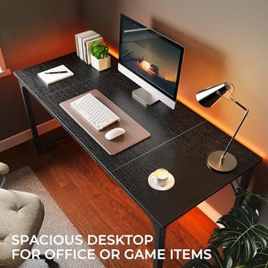 Huuger Modern Simple Office Desk, 63 Inch, Gaming & Writing Desk with Storage, Large Legroom, Metal Frame, Black - Image 6