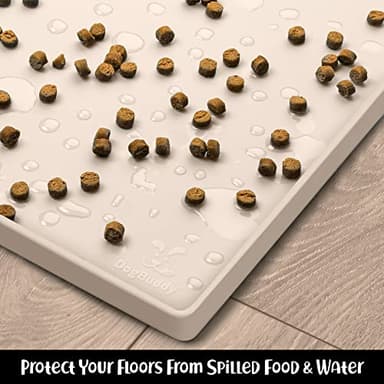 DogBuddy Dog Food Mat – Waterproof Dog Bowl Mat for Food and Water, Silicone Pet Feeding Mats for Floors, Non-Slip Placemat with High Edges for Dogs Bowls, Puppy Essentials (L: 24" x 16", Vanilla) - Image 7