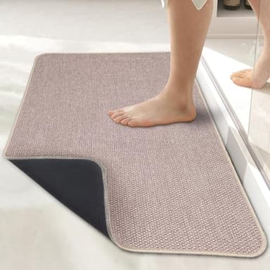 Bath Mat,Ultra Thin Bathroom Rugs,Rubber Bath Mats for Bathroom,No Slip Bath Rugs,Quick Dry,Machine Washable,Low Pile,Absorbent,Shower Outside,Sink,Home Decor Accessories.Beige,1'5"x2'3"(17x27inch) - Image 1