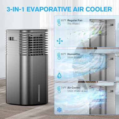 24" Windowless Portable Air Conditioner, 15H Timer & 120°Oscillation, 3-IN-1 Portable AC Unit with Remote, 2-Gal Tank, 3 Modes & 3 Speeds, Ultra-Quiet Ventless Swamp Cooler for Room Home Office, Inky - Image 4