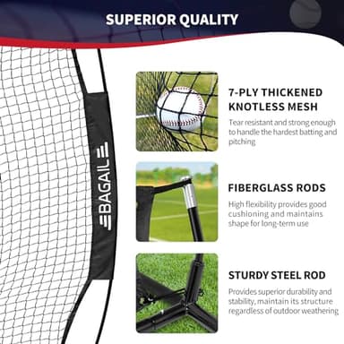 BAGAIL 7x7 ft Baseball & Softball Practice Net with Bow Frame for Batting, Hitting, Pitching, Portable Baseball Throwing Net with 2 Strike Zone Batting Tee, Carry Bag, Great for All Levels - Image 2