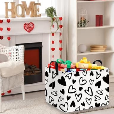 FXOCSHE Rectangular Easter Basket,Heart Gift basket Organizer Bins for Girls Room Decor,Nursery hamper,Easter decor(Lovely black heart) - Image 5