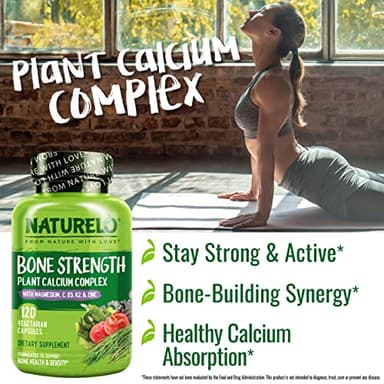 NATURELO Calcium Supplement - with Vitamin C, Vitamin D3, K2, and Calcium Magnesium Zinc for Bone Strength with Calcium 600mg - Plant-Based, 120 Vegetarian Capsules, Non-GMO, Soy & Gluten-Free - Image 5