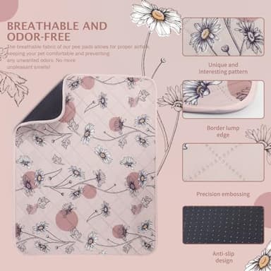 IEUUMLER Washable Pee Pads for Dogs, 2 Pack Non-Slip & Waterproof Pack Whelping Pad, Reusable Washable Puppy Potty Training Pad with Fast Absorbent for Playpen EU007 (Pink Daisy, 48"X30"-2pcs) - Image 7