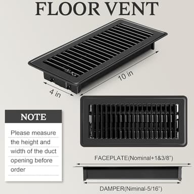 Gmurnai 4x10 Floor Vents Heavy Duty Floor Registers, Floor Air Vent Covers 4 X 10 for Home Floor Wall Ceiling, Rust Proof Finish Registers Grilles & Vents (8, Black, 4x10 Inches) - Image 5