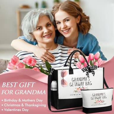 MAYICIVO Grandma Gifts: Canvas Tote Bag & Makeup Bag Set for Grandma, Nana, Gigi, Mimi, Memo from Grandkids, Granddaughter, Grandson - White, 17x13x6.7 inches (Tote), 11x7.5x3.3 inches (Makeup), 55+ - Image 3