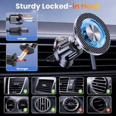 Coneclat for MagSafe Car Mount Magnetic Phone Holder for Car [2025 Upgraded 22X Magnets & Double-Hooks] Phone Holders for Your Car Stand for Dashboard Vent GPS for iPhone 17/16/15/14/13 Android etc - Image 5