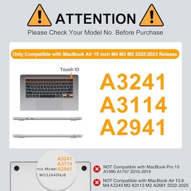 MOSISO Compatible with MacBook Air 15 inch Case M4 M3 M2 2025 2024 2023 Release A3241 A3114 A2941 with Touch ID, Plastic Hard Shell Case&Keyboard Cover&Screen Protector&Storage Bag, Black - Image 2