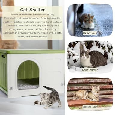 Nagpew Plastic Cat House Indoor Outdoor, Waterproof Feral Cat Shelter with Mat, Escape Door, Sturdy Large Pet House for Cats, Puppy, Rabbit, Easy Assemble, Green - Image 6