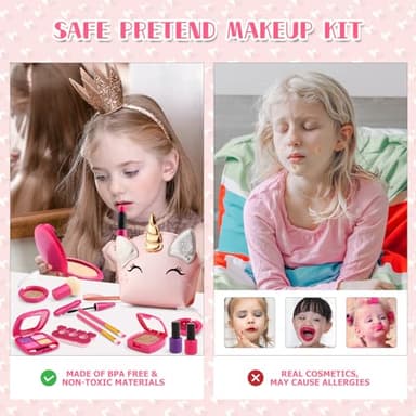 Pretend Makeup Kit for Toddlers Girls, Play Makeup Set for Kids 3-5, Unicorn Toy Purse with Fake Make up for Little Girls 4-6, Gifts for 3 4 5 6 7 8 Year Old - Image 7