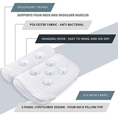 AmazeFan Bath Pillow, Bathtub Spa Pillow with 4D Air Mesh Technology and 7 Suction Cups, Helps Support Head, Back, Shoulder and Neck, Fits All Bathtub, Hot Tub and Home Spa [US. Patent Design] - Image 3
