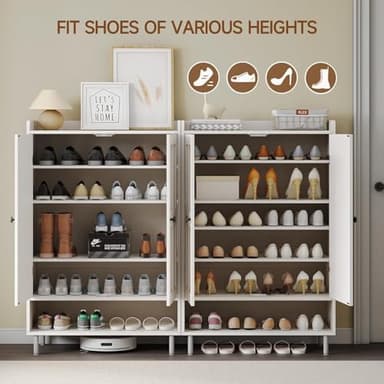 Shoe Storage Cabinet with Cross Molding Doors, 6-Tier Farmhouse Shoe Cabinet with 3 Adjustable Shelves and Metal Legs, 45'' Tall Shoes Rack Organizer Cabinet for Entryway, Front Door, White - Image 4