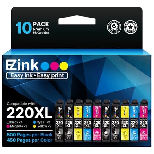 E-Z Ink Remanufactured Ink Cartridge Replacement for Epson 220 XL 220XL T220XL to use with WF-2760 WF-2750 WF-2630 WF-2650 WF-2660 XP-320 XP-420 XP-424(4 Black, 2 Cyan, 2 Magenta, 2 Yellow) 10Pack - Image 1