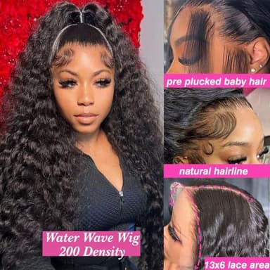 SEEBTWMS 32 Inch Water Wave Lace Front Wigs Human Hair 13x6 Deep Part Curly Wig for Women 200 Density Water Wave Frontal Wigs Human Hair Pre Plucked - Image 2