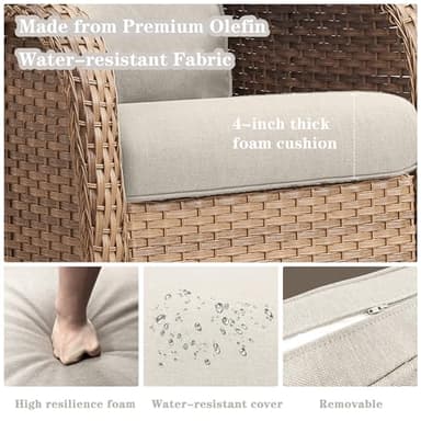 Belord Wicker Outdoor Furniture Patio Furniture Set - 6 Piece Patio Conversation Set with Swivel Rocker Chairs, Rattan Sofa, Ottomans and Coffee Table, Beige Cushion - Image 5