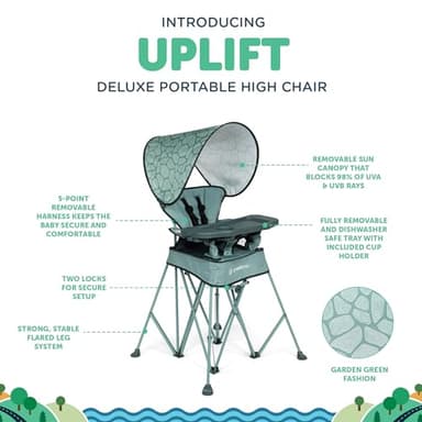 Baby Delight Go with Me Uplift Deluxe Portable High Chair | Travel High Chair | Sun Canopy | Indoor and Outdoor | Green Garden - Image 3
