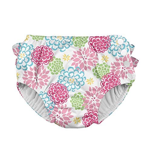 Ruffle Snap Reusable Absorbent Swimsuit Diaper-White Zinnia-18mo - Image 1
